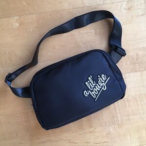 “a lil’ bougie” Nylon Adjustable Belt Bag, Fanny Pack, Black, White